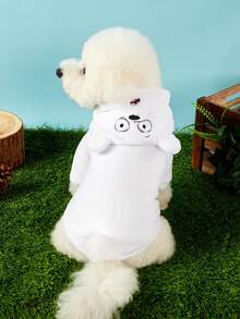 We Bare Bears X PETSIN 1件貓狗通用服飾，厚法蘭絨保暖連帽衫，可愛刺繡立體耳卡通角色扮演，適合室內休閒或寒冷戶外冬季散步，小型犬舒適衣物 - 白色 - 查看 2
