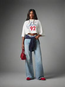 MISSGUIDED Soho New York 92 Graphic Print Cropped Oversized Crew Neck Short Sleeve Sweatshirt Top - White - View 4