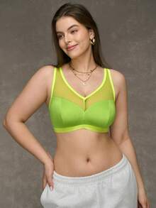 Esseday Wireless No-Padding Curve Bralette Minimalism Plus Size Wire-Free Bra Apple Color - Green - View 7