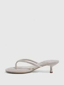 CUCCOO SZL Chaussures pour femmes nouvelles à talons bas bout rond tongs élégantes douces romantiques sandales à talons hauts pour femmes chaussures d'été - Flanelle beige - Voir 4