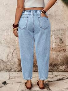 EMERY ROSE EMERY ROSE Plus Size Women's Pocket Distressed Tapered Leg Jeans - Light Wash - View 6