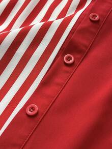 Mawevolt Plus Size Long Sleeve Casual Commute Striped Classic Romantic Versatile Fashion Shirt Fall - Red - View 7