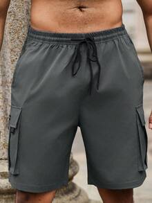 Manfinity Homme Plus Size Men's Letter Print Loose Fit Cargo Shorts - Grey - View 3