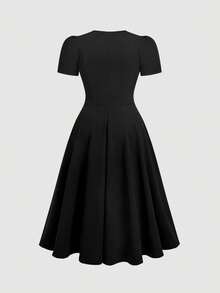 SHEIN MOD Große Größen Schwarzes Metall Blumen Dekor Regenschirm Rock Klassisches mittellanges Kleid, Alltagskleidung, Party, Bankett, Urlaub, Frühherbst, Ganzjährig, Geburtstagsparty, Hochzeit - Schwarz - Übersicht 2