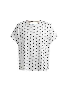 SHEIN Tween女孩春夏兩件套休閒時尚背後交叉露背對比線條設計圓領肩連袖短袖寬鬆版型T恤，返校季，親子套裝，兒童黑色波點 - 黑與白 - 查看 6