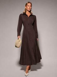 COSMINA Women's Casual Versatile Long Shirt Dress - Brown - View 6