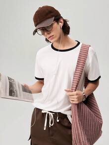 Vaulklash Men Short-Sleeved T-Shirt With Contrast Color And Edging For Casual And Everyday Spring And Summer, For Going Out, For Friends - White - View 5