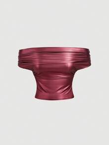 SHEIN MOD 女款優雅純色百搭掛脖上衣，夏季 - 酒紅色 - 查看 6