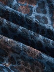 ROMWE Avant Y2K Wild Hippie Leopard Print Paisley Pattern Mesh Loose Hem Square Neck Top - Blue - View 4