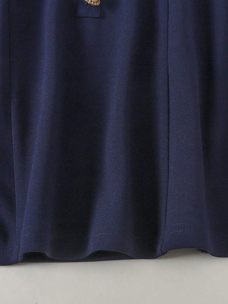 Tween Girl Casual Minimalist Comfortable Lapel Long Sleeve 2 In 1 Cinched Waist Dress, Back To School Fall/Winter Outfits - Blue - View 6