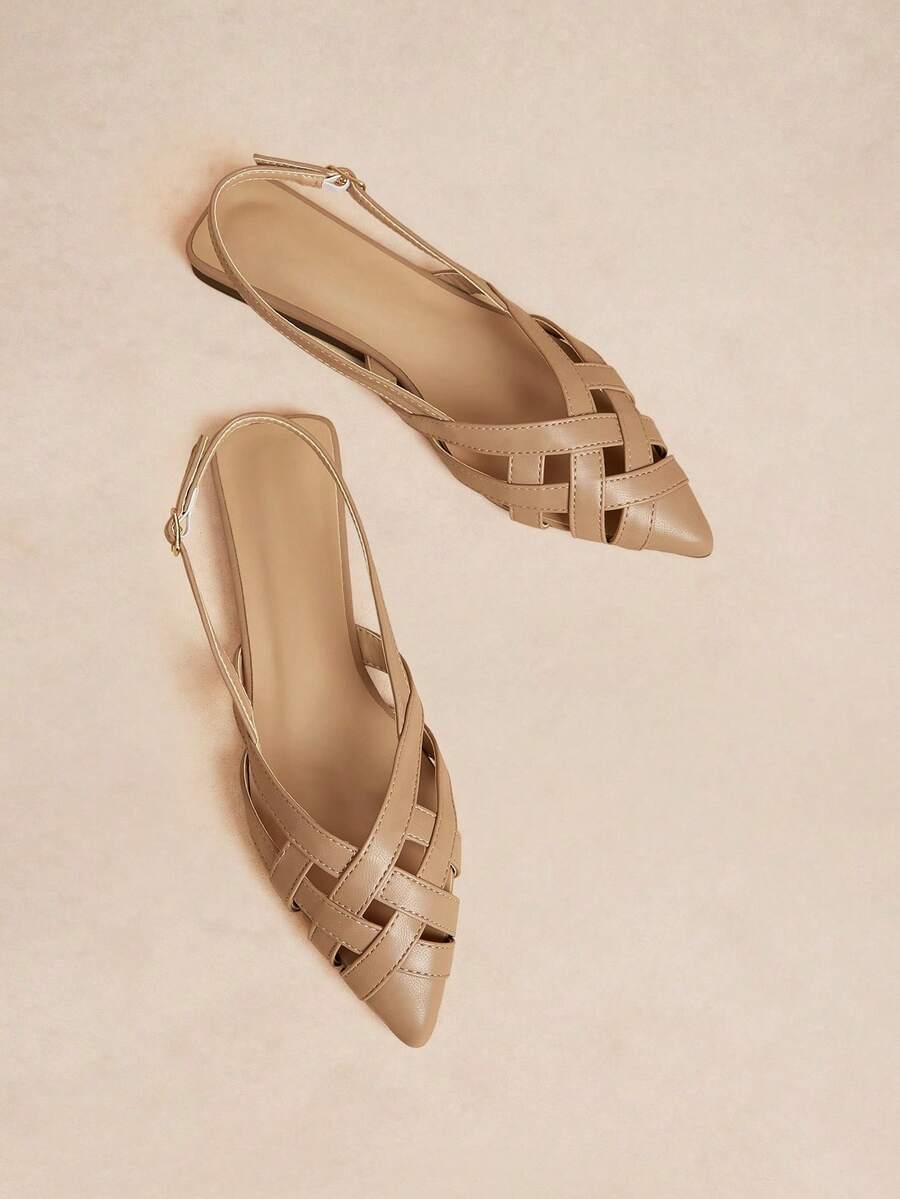 Rosivie Women's Woven Hollow Pointed Toe Fashion Versatile Flat Sandals - Apricot pink - View 1