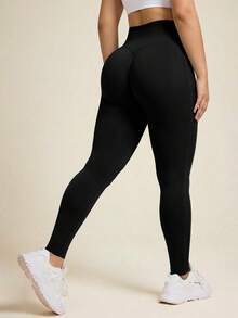 SHEIN Unity Women's Plus Size Black Yoga, Sports Seamless Leggings - Black - View 6