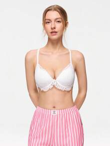 Bonmuse Women's Sexy Skin-Friendly Lace Bra, French Romantic Casual Versatile Mature Charm Lace Patchwork Underwire Bra, Lift And Support Adjustable Bra - White - View 4