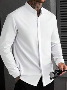 Manfinity Homme Manfinity Plus Size Men's Big & Tall Long-Sleeve Henley Shirt; Suitable For Business-Casual Styling. - White - View 7