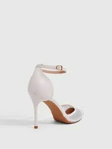 CUCCOO SZL Women Shoes New Mesh Hot Diamond Pointed Thin Heel Buckle Sandals Light Ripe Fairy Wind Spring And Summer Models Suitable For Weddings, Dating Parties - White V - View 3
