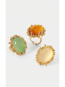 Noxbound Vintage Oval Cat's Eye Exaggerated Ring 18K Gold Plated Textured Resin Earrings Jewelry - Multicolor - View 4