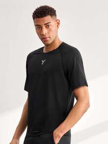 Driftmere 2pcs Men's Short Sleeve Top And Drawstring Shorts Two Pieces Sport Suit, Fitness Outdoor Casual Workout Set Gym Compression Sports Black - Black - View 4