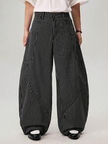 Men's Woven Casual Loose Straight Leg Solid Color Pants - Black - View 4