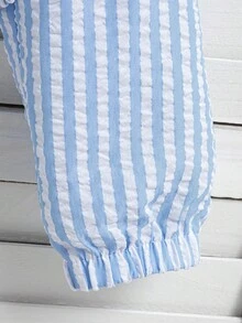 Jaket Pendek Berkerudung Lengan Panjang Motif Garis Vertikal Biru Putih Segar untuk Anak Perempuan Remaja, Potongan Longgar, Musim Gugur, Kembali ke Sekolah, Kasual Lucu Gaya Preppy, Crop Top, Pelajar - Biru - View 6