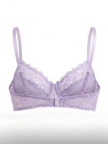 SHEIN 1件女款純色性感蕾絲胸罩，附蝴蝶結裝飾 - 淡紫色 - 查看 4