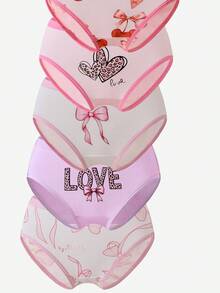 SHEIN [5pcs Random Assortment]All Season Random Girls Toddler Multi-Color Cute Heart Bow Cherry Simple Cute Multi-Color Multi-Pattern Traceable Cotton Printed Combination Triangle Panties - Multicolor - View 8