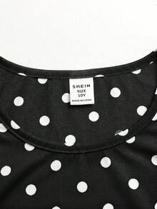 SHEIN 青少年女孩針織黑白波點印花三件套長袖立領拉鍊上衣 - 黑色 - 查看 9