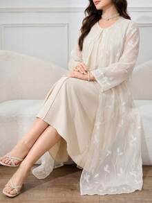 Al Najma Women's Jacquard Round Neck 2 In 1 Arabian Dress - Apricot - View 7