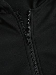 SHEIN 青少年女孩黑色淺灰色長袖純色時尚蝴蝶結拉鍊外套 秋冬舒適加厚抓絨內裡校園寬鬆款 - 彩色 - 查看 7