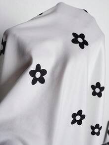 SHEIN Clasi Plus Size Women's Floral Print Round Neck Sleeveless Casual Cute Elegant Dress Brunch Dates White Summer - Black and White - View 7