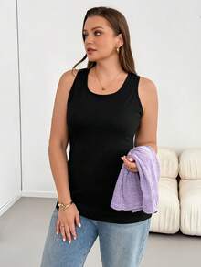 SHEIN Essnce 大尺碼女款純色蝙蝠袖T恤與背心2件組 - 淡紫色 - 查看 4