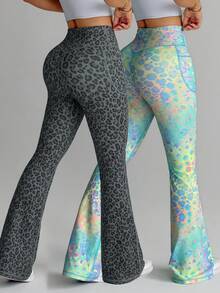 Velisys Velisys Seamed Colorful Leopard Print Flare Leg Pants (With Pockets) - Multicolor - View 2