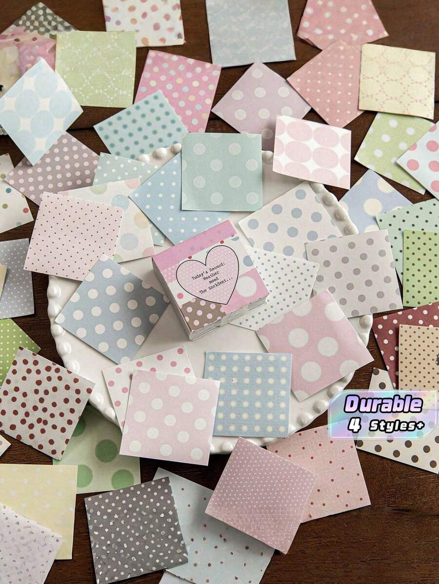 100sheets Sticky Note Stickers Bean Book Polka Dot Checkered Pattern Basic Pattern, Handmade Tent DIY Decoration Collage Stickers Book - Square - View 1