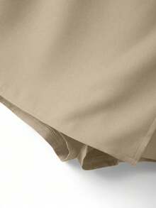 GlowEve CURVE Plus Size Women's Summer New Woven Gray Slimming Ruched A-Line 2 In 1 Faux Pocket Button Decor Design Shorts, Fitness Formal Office Sports - Khaki - View 5