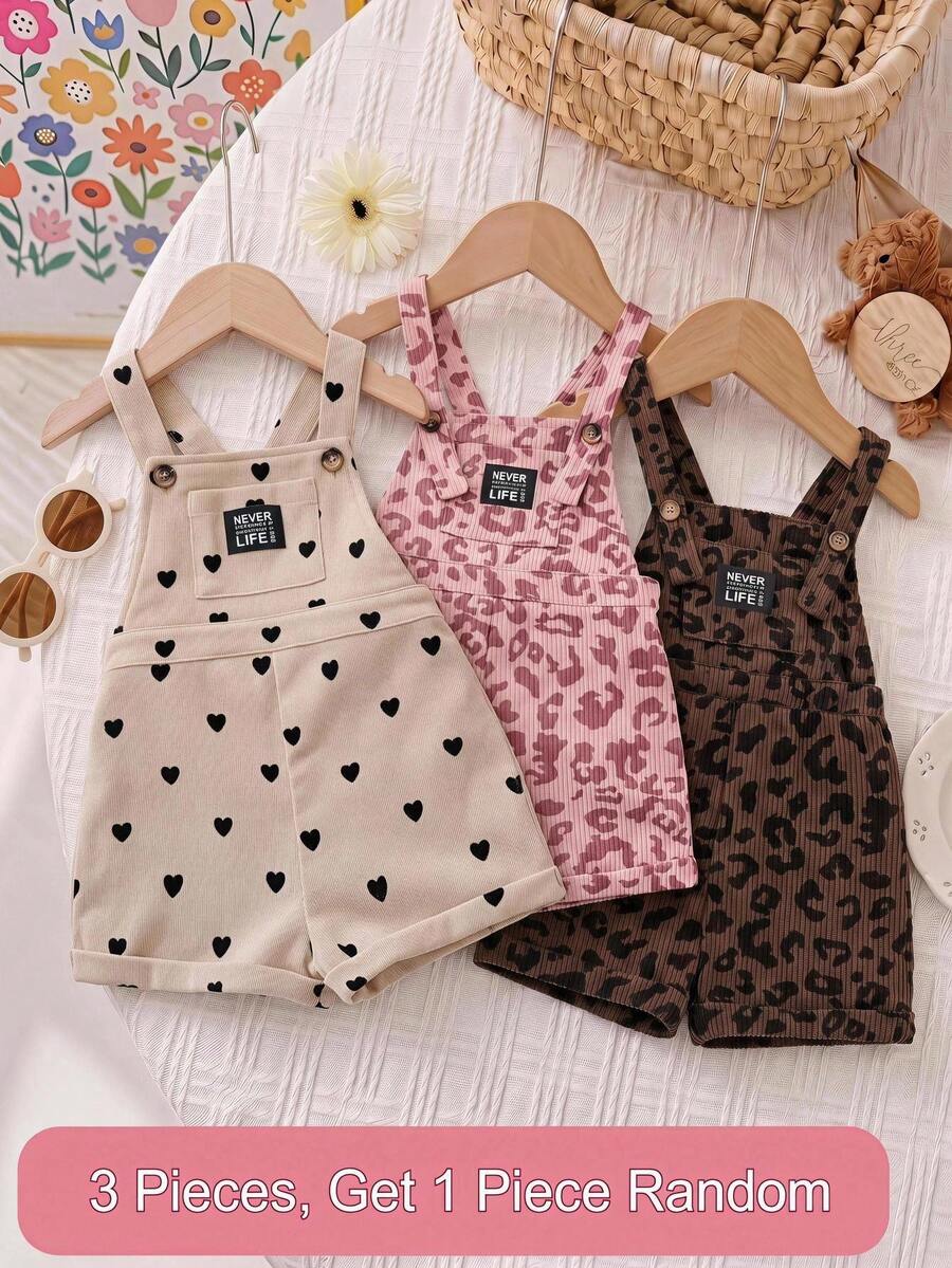 SHEIN Romper Bayi Perempuan Motif Hati Tenun dengan Satu Kantong dan Tali Bahu - Aprikot - View 1