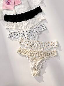 PetitDoll 5pcs Comfortable Frill Trim Seamless Panties Set - Multicolor - View 2