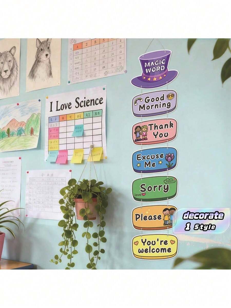 1pc Classroom Word Wall Decor, Teacher's English Corner Polite Expression Learning Cards, Hanging Flags Corner Polite Expression Learning Cards, Hanging Fla…For Students To Learn Vocabulary - A - View 1