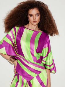 SHEIN Zanirela Women's Fashion Colorblock Print Asymmetrical Hem Top - Purple - View 8