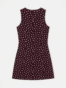 lacRébo Brown And White Polka Dot Sleeveless Cotton Mini Dress In Jersey With A Round Neckline Summer Vintage Casual Chic Brunch - Brown - View 8