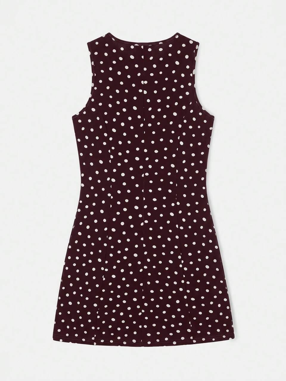 Brown And White Polka Dot Sleeveless Cotton Mini Dress In Jersey With A Round Neckline Summer Vintage Casual Chic Brunch