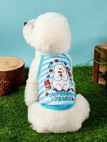 We Bare Bears X PETSIN 1件可愛白色小熊吃巧克力餅乾星星字母寵物背帶背心條紋休閒風無袖柔軟透氣防毛寵物衣服 - 彩色 - 查看 2