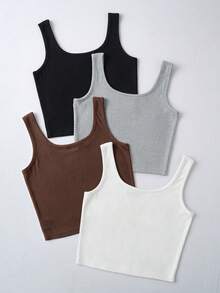 SHEIN Unity 女款純色極簡休閒背心瑜伽健身4件套 - 彩色 - 查看 2