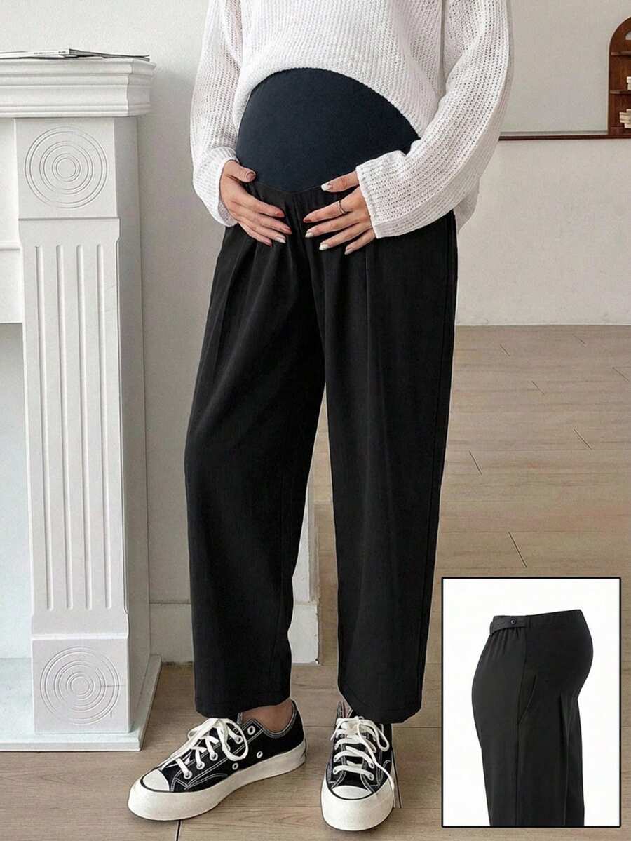Dazy Maternity 纯色休闲哈伦裤,宽松可调节腰围百搭孕妇裤 - 黑色 - 查看 1