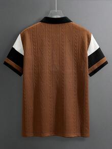 Manfinity Homme 男士春夏新款撞色Polo衫短袖T恤，适合高尔夫、商务休闲和日常穿着，面料柔软舒适，可机洗，时尚百搭的通勤上衣，也可作为男士生日礼物。 - 咖啡棕 - 查看 2