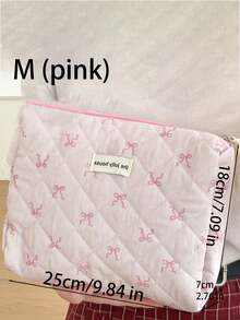 1pc Pink Ribbon Pattern Cosmetic Pouch – Fashionable Travel Organizer For Girls, Large Capacity Multi-Function Storage For Lipstick, Period Products, Coins, Keys, Hair Clips, Hair Ties, Cute Portable Makeup Bag - Pink - View 10
