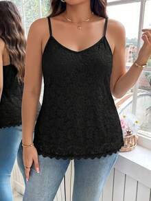 Reflora Plus Size Women Solid Color Casual Versatile Everyday Camisole Tank Top - Black - View 4