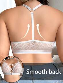 SHEIN Front Closure Lace Plus Size Wireless Bra, 1pc - White - View 2