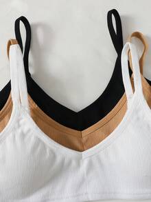 SHEIN Tween少女 3件組極簡舒適加厚肩帶內衣，四季適用 - 彩色 - 查看 3