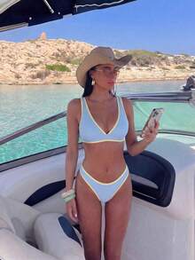 Swim Mod 2026 Spring/Summer Contrast Color Trim Bikini Two Pieces Swimwear - Multicolor - View 1