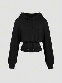 Sweetra Plus Size Fashion Versatile Casual High Waist Hooded Sweatshirt Fall - Black - View 1