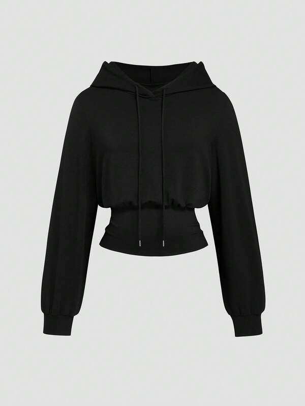 Sweetra Plus Size Fashion Versatile Casual High Waist Hooded Sweatshirt Fall